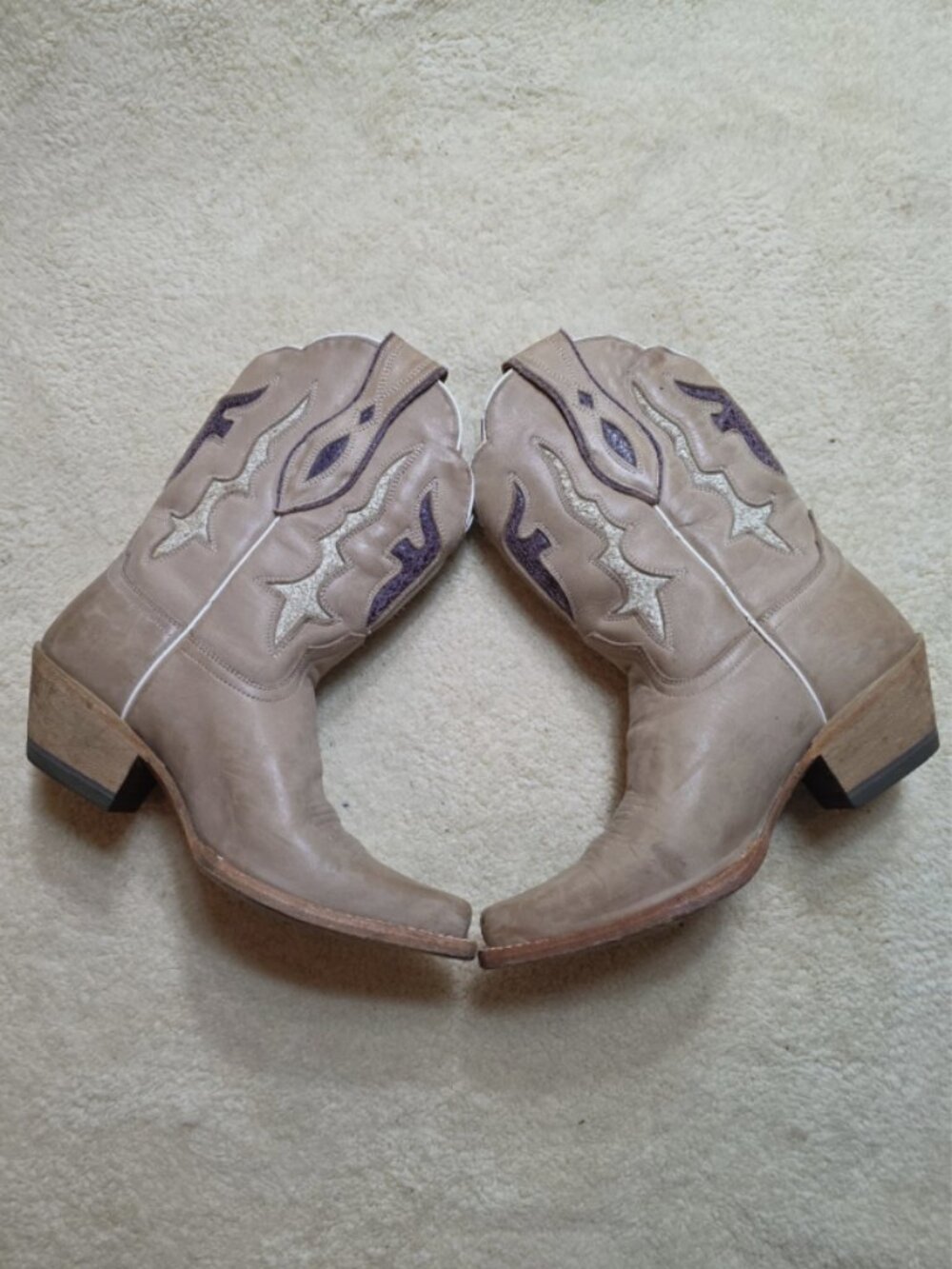 $399 Frye Billy Tan Purple Real Leather Cottagecore Western Festival Cowboy Boot